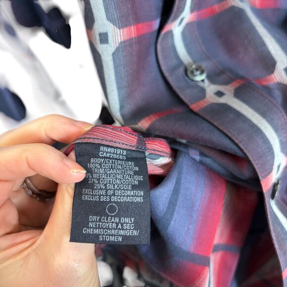 Robert Graham Blue Red Checkered Brocade Long Sleeve Button Down Shirt Men's XL - Picture 3 of 7